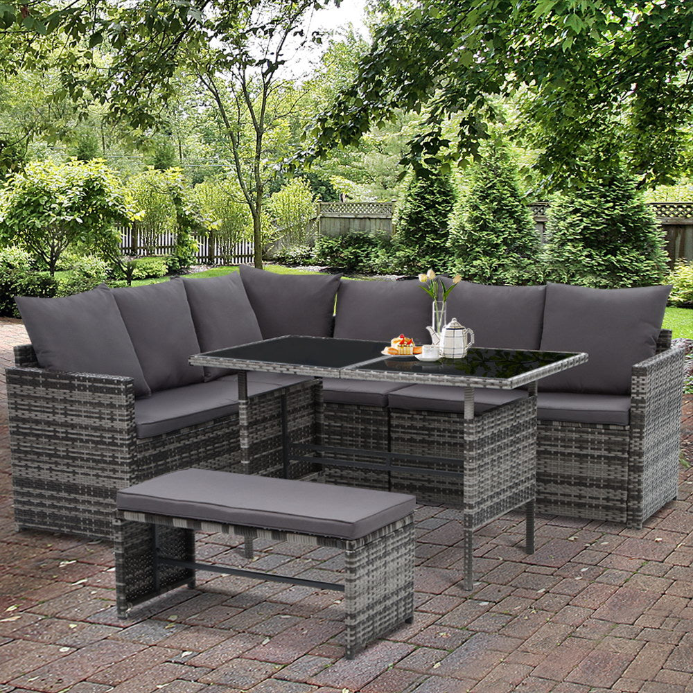 Gardeon Outdoor Furniture Dining Setting Sofa Set Wicker 8 Seater Storage Cover Mixed Grey