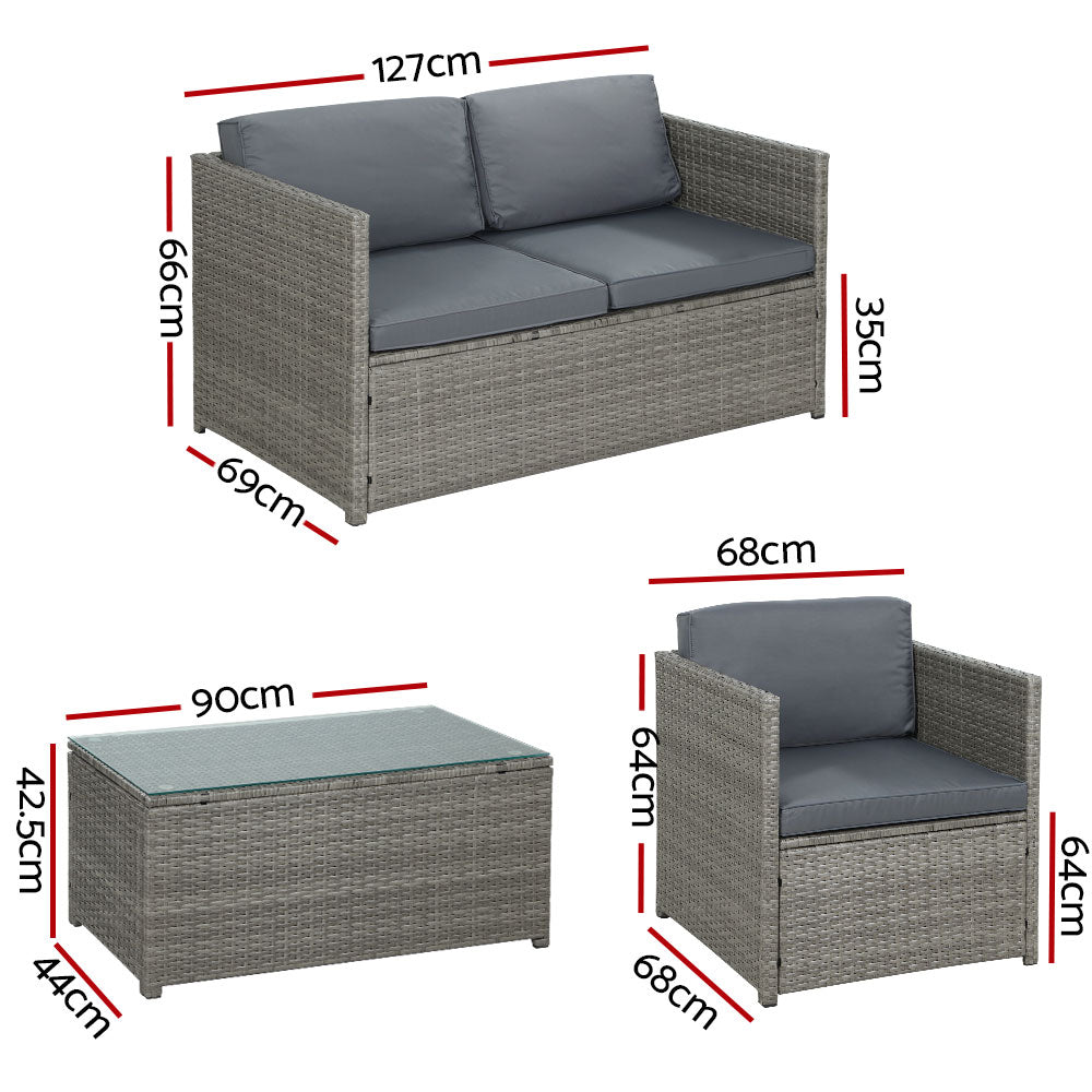 Gardeon 4-Piece Outdoor Sofa Set Wicker Couch Lounge Setting Grey