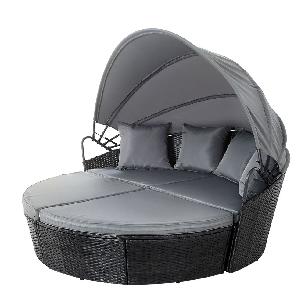 Gardeon Sun Lounge Setting Wicker Lounger Day Bed Outdoor Furniture Patio Black