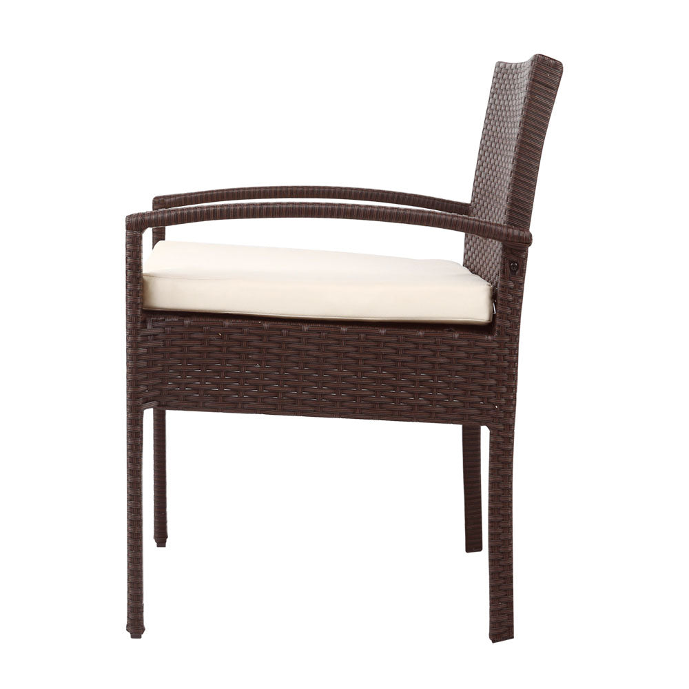 Gardeon 3PC Patio Furniture Bistro Set Wicker Outdoor Lounge Setting Brown