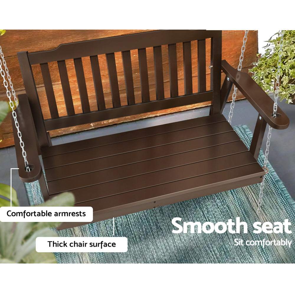 Gardeon Porch Swing Chair with Chain Garden Bench Outdoor Furniture Wooden Brown