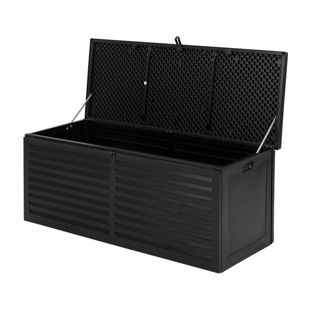 Gardeon Outdoor Storage Box 390L Container Lockable Garden Bench Shed Tools Toy All Black