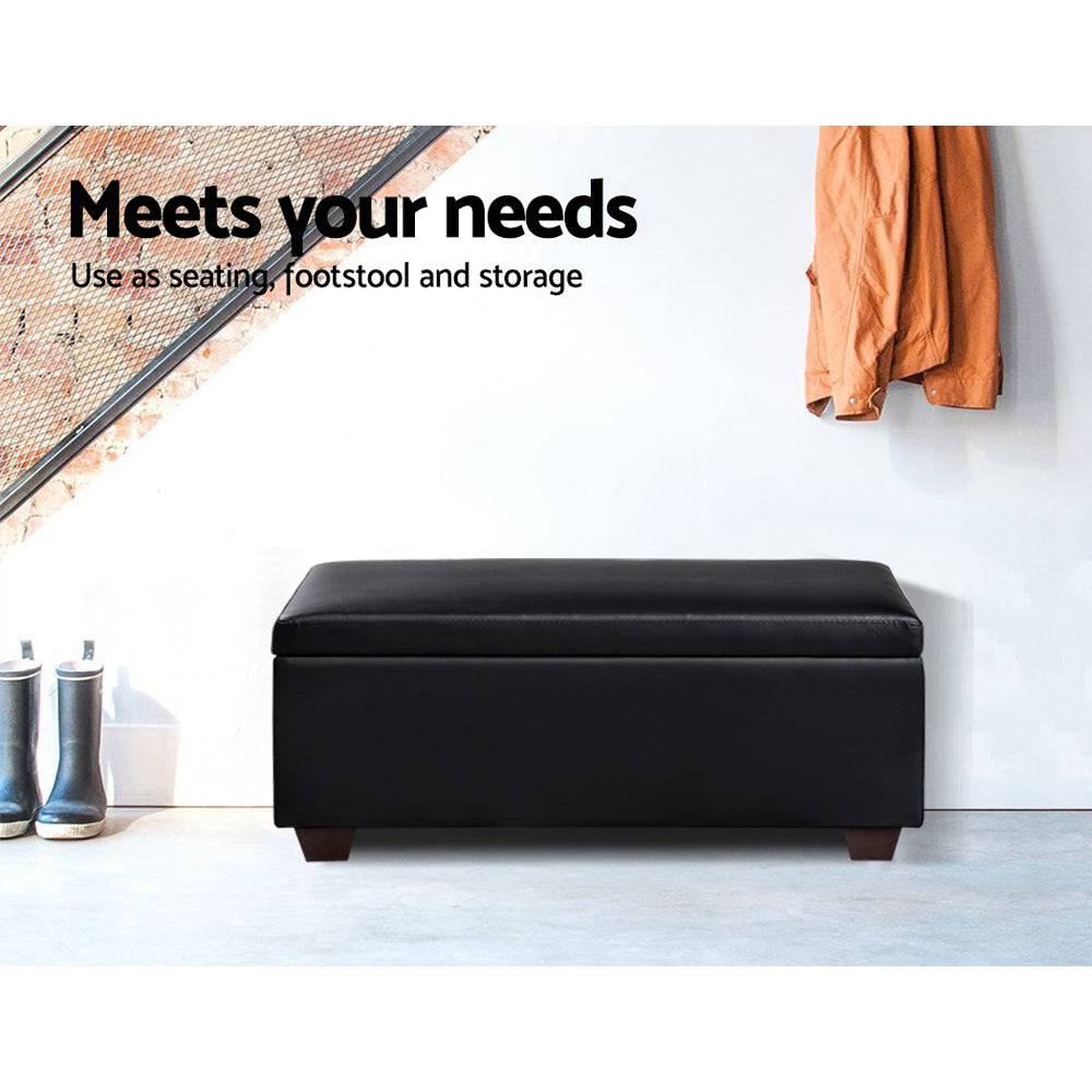 Artiss Storage Ottoman Blanket Box 80cm Leather Black