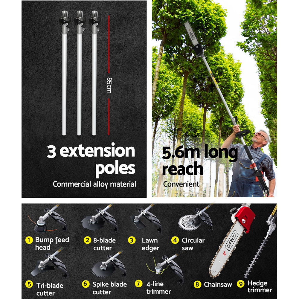 Giantz Pole Chainsaw Hedge Trimmer Brush Cutter Whipper Snipper 9 IN 1 MultiTool
