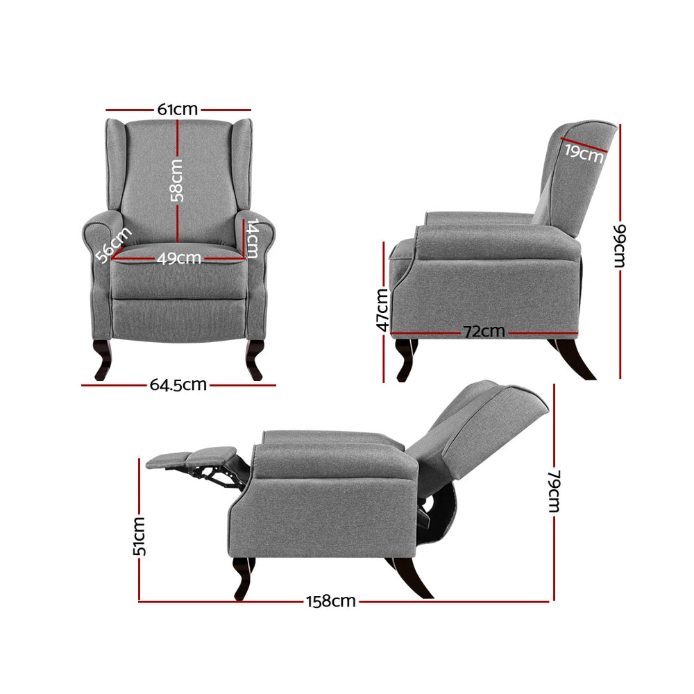 Artiss Recliner Armchair Grey Fabric Domini