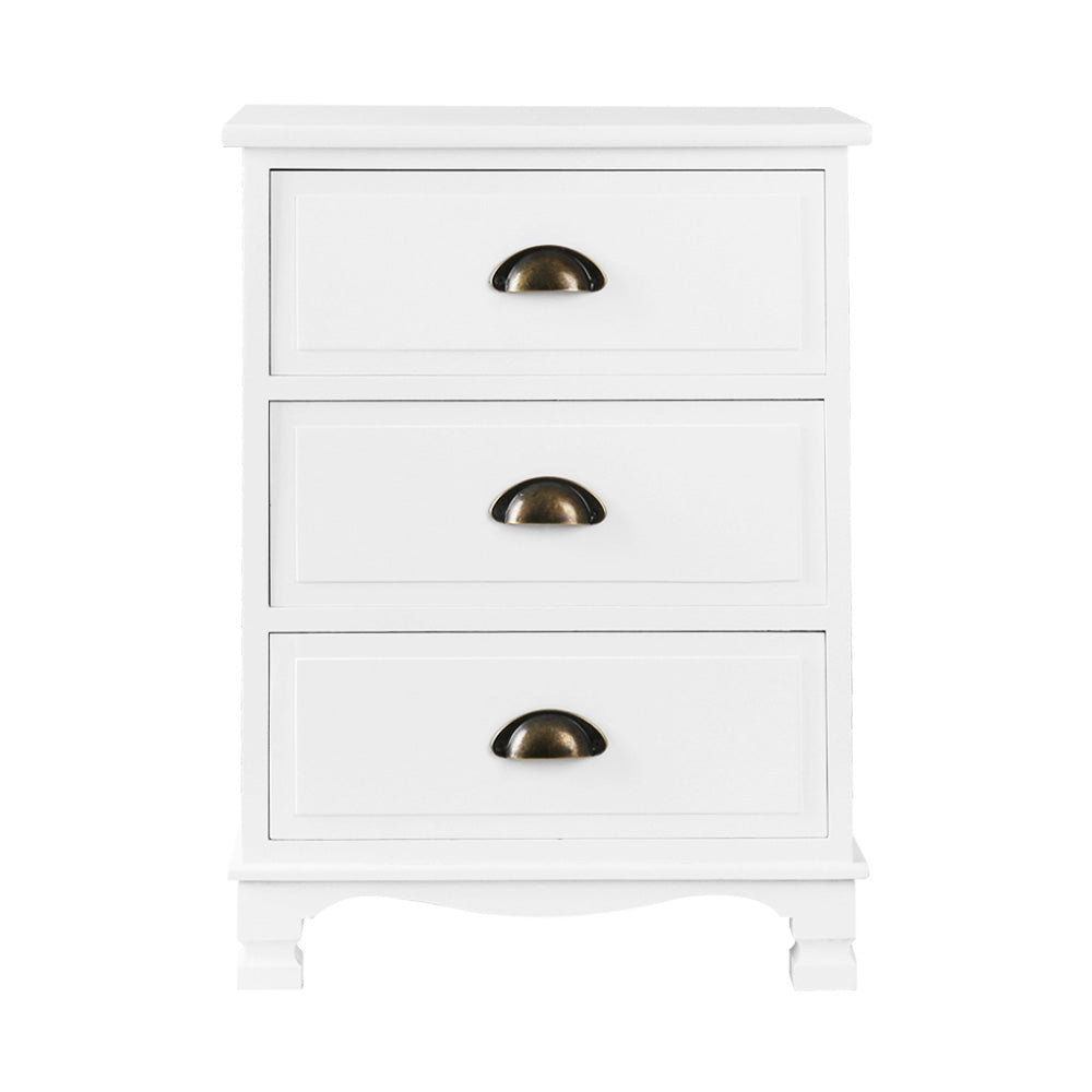 Artiss Bedside Table 3 Drawers Vintage - THYME White
