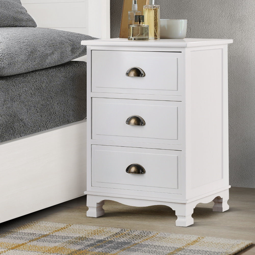 Artiss Bedside Table 3 Drawers Vintage - THYME White