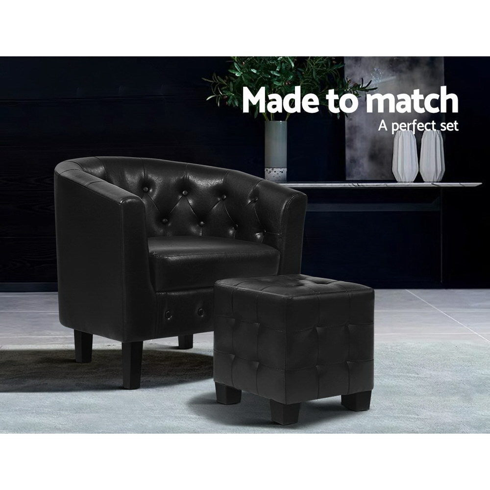 Artiss Armchair Set with Ottoman Black Ava