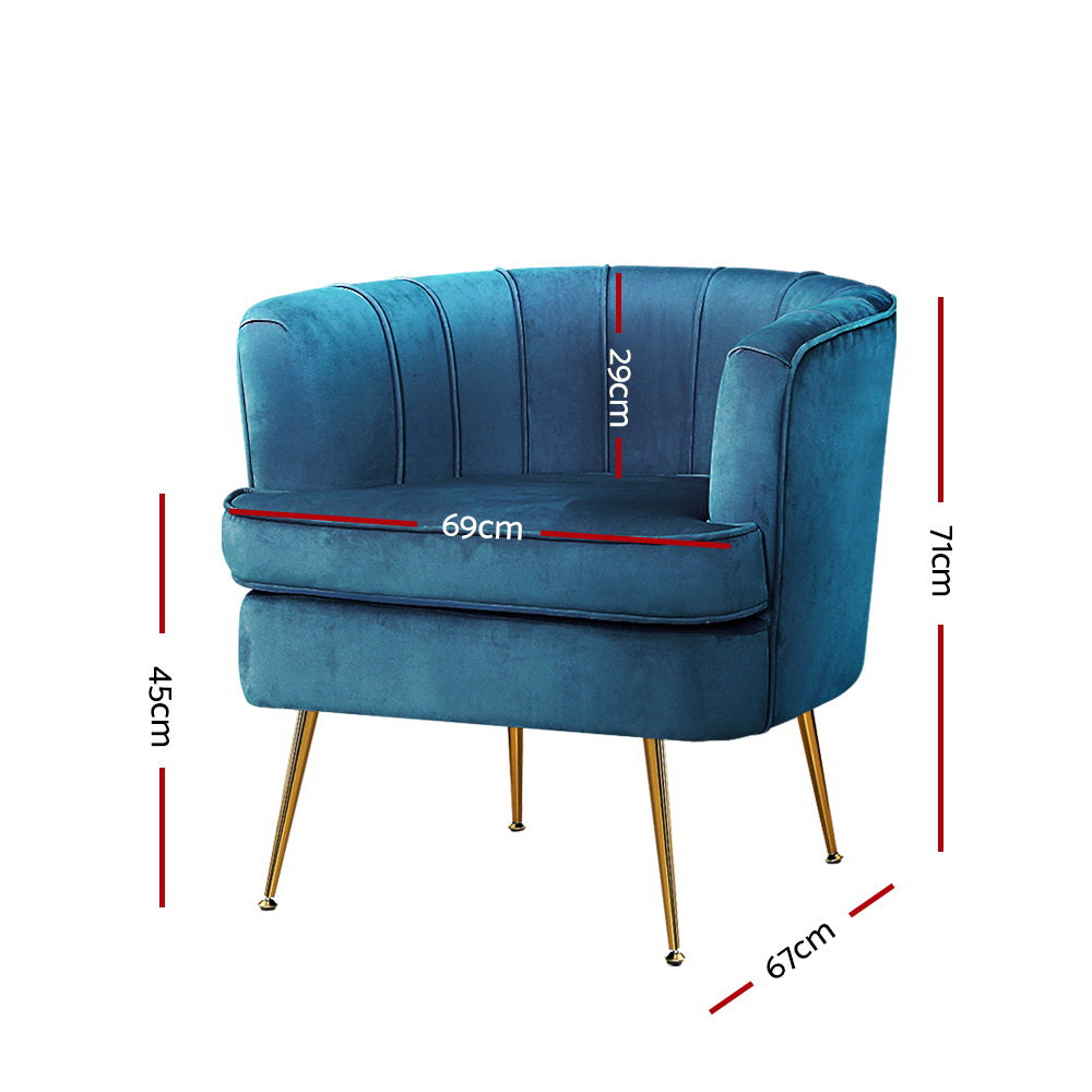 Artiss Armchair Velvet Blue Norvia