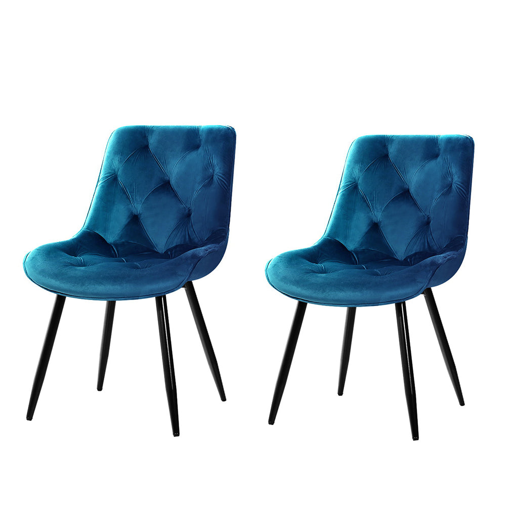 Artiss Set of 2 Starlyn Dining Chairs Kitchen Chairs Velvet Padded Seat Blue