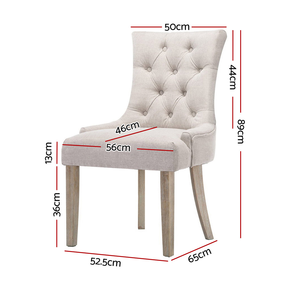 Artiss Set of 2 Dining Chair Beige CAYES French Provincial Chairs Wooden Fabric Retro Cafe