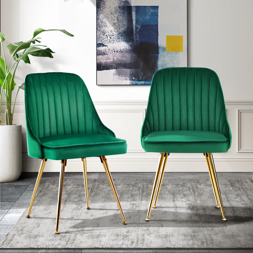 Artiss Dining Chairs Velvet Green Set of 2 Nappa