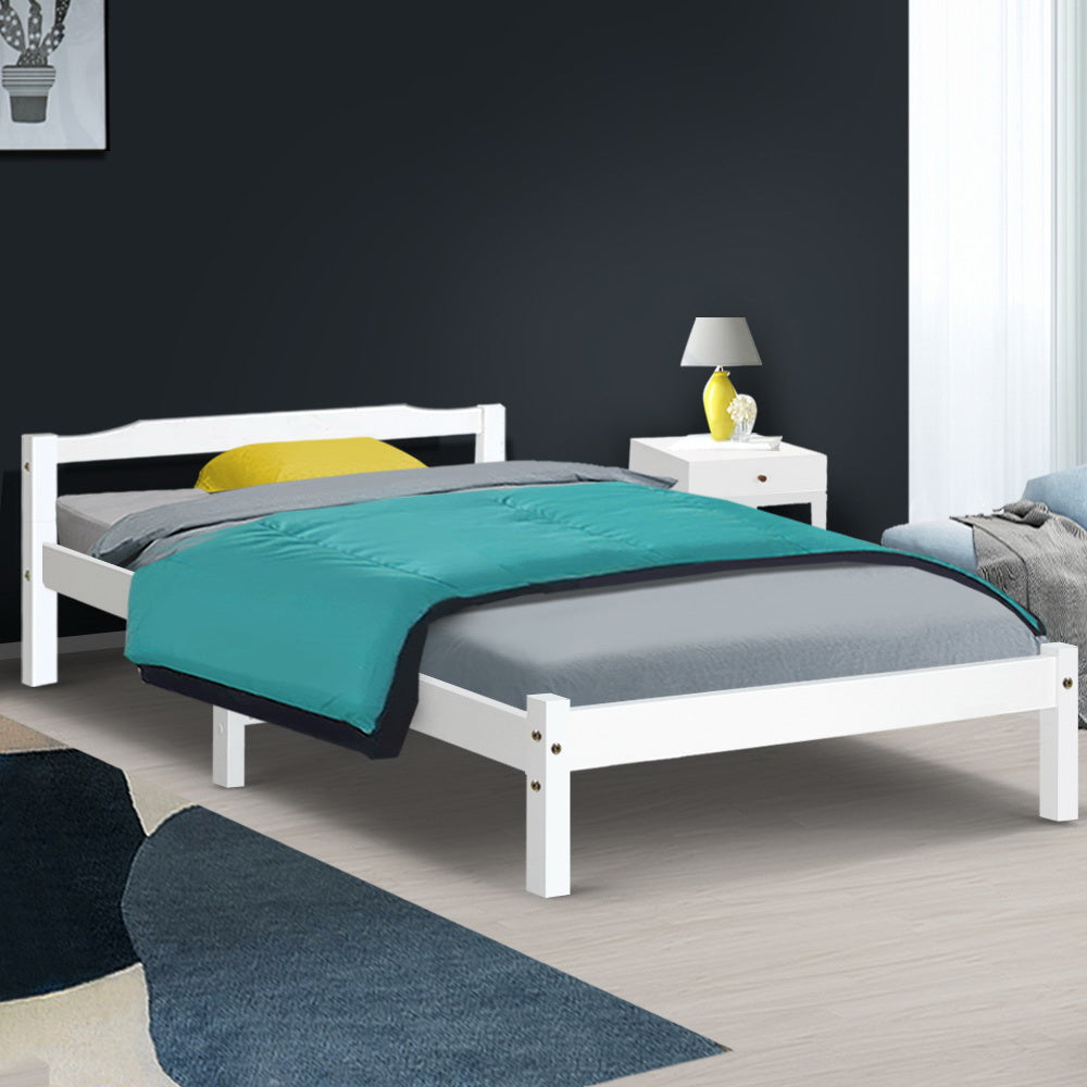 Artiss Bed Frame Single Size Wooden White LEXI