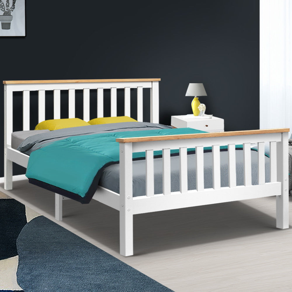Artiss Bed Frame Double Size Wooden White PONY