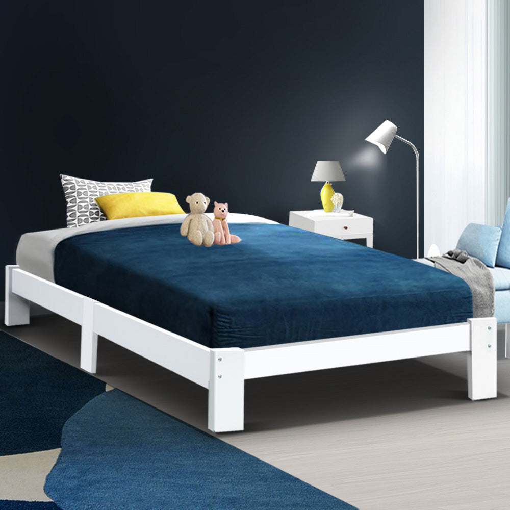 Artiss Bed Frame King Single Size Wooden White JADE