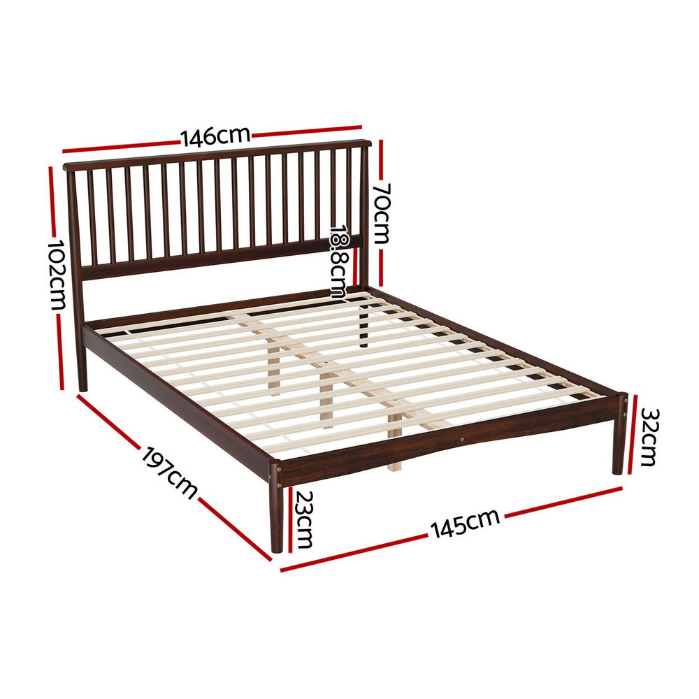 Artiss Bed Frame Double Size Wooden Base Mattress Platform Timber Walnut VISE
